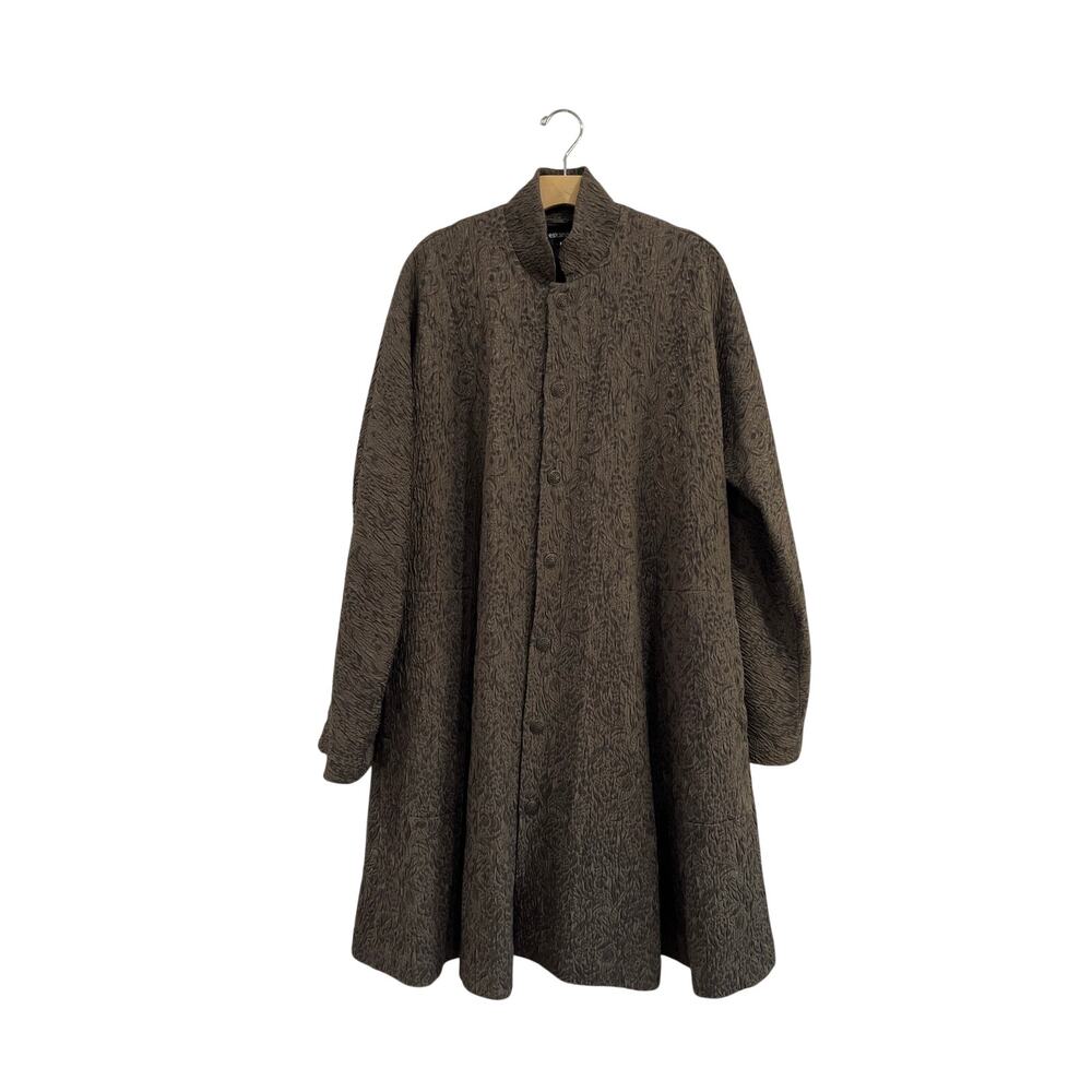 Eskandar Designer Brown Textured Long Jacket Wool Silk Blend Lagenlook Sz 1